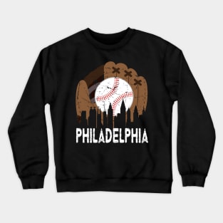 Vintage Philadelphia Baseball Glove Retro Philly Cityscap Crewneck Sweatshirt